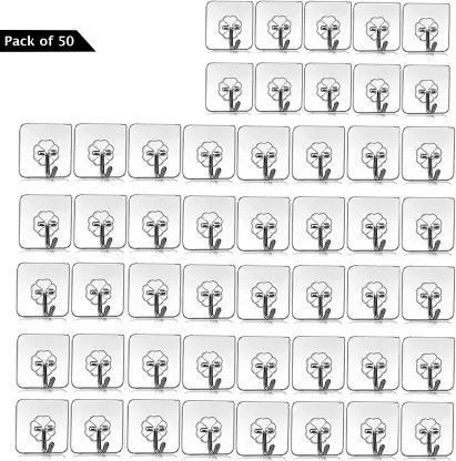 PYORIT Adhesive Plastic Wall Hooks Hangers for Hanging Robe, Coat, Towel, Keys Hook 50  (Pack of 50)