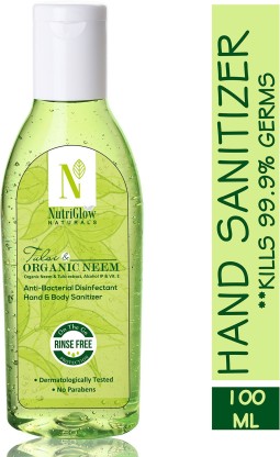 NutriGlow NATURAL'S Tulsi & Neem-Bacterial/Anti Hand Sanitizer/ 99.99%  Germs Protection/100 ml Bottle  (100 ml)