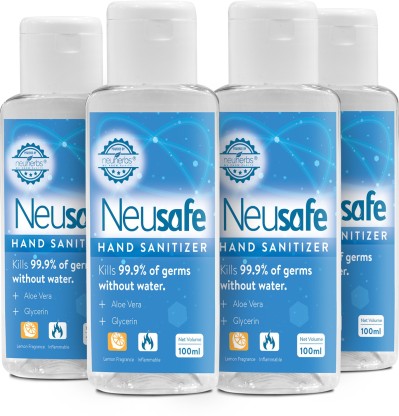 Neusafe  With 70% isopropyl Alcohol based, Aloevera and Glycerin Hand Sanitizer Bottle  (4 x 100 ml)