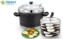 Flipkart SmartBuy Stainless Steel Idli Cooker, Idly Maker Set with 6 Plates, 24 idlies, Black Induction & Standard Idli Maker  (4 Plates , 24 Idlis )