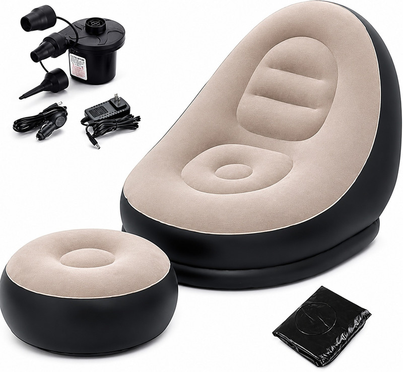Inflatable Lounge Sofa Series. PVC 2 Seater Inflatable Sofa (Color - Black & Beige, DIY(Do-It-Yourself))