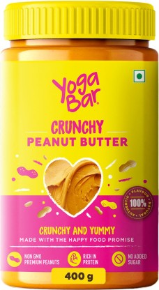 Yogabar Crunchy Peanut Butter 400g | Sweet, Salty and Crunchy | Non GMO Peanut Butter| Rich in Protein - 400g 400 g