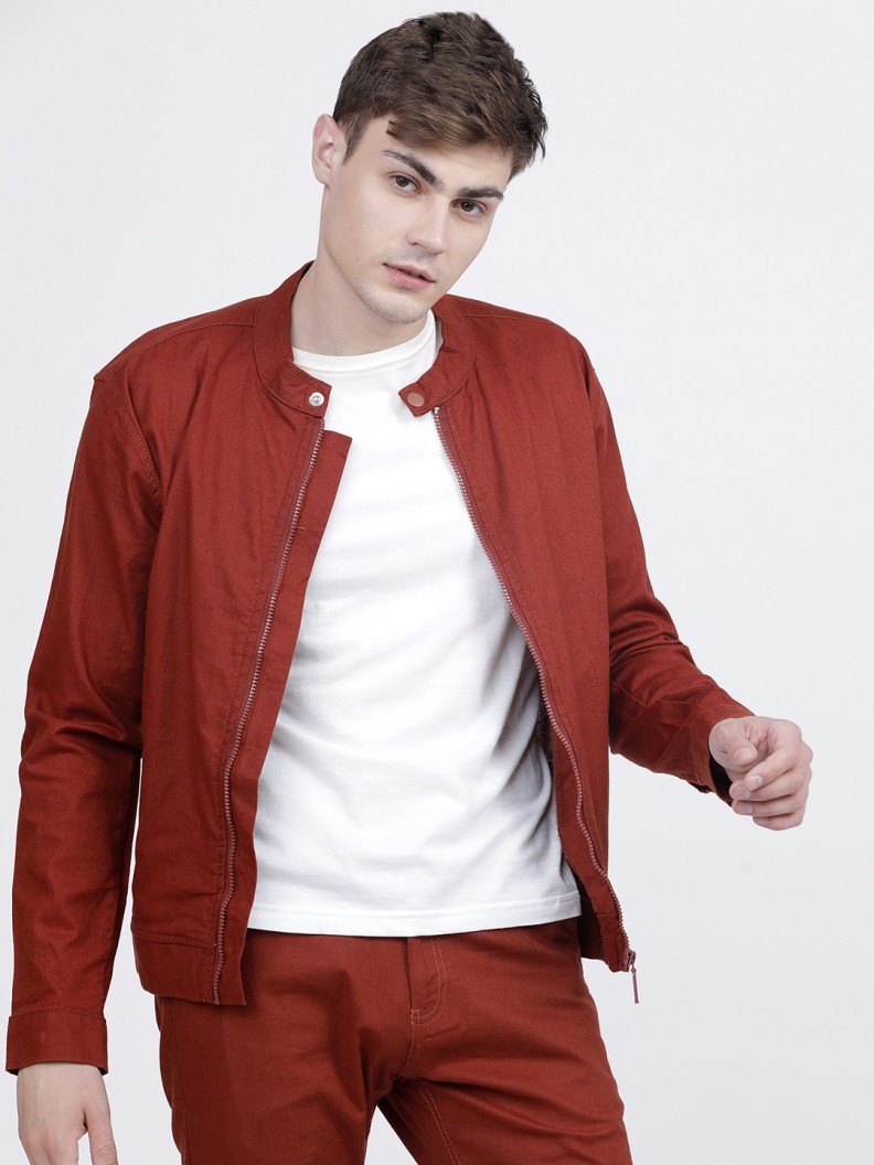 Full Sleeve Solid Men Bomber Jacket