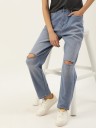 Women Boyfriend High Rise Blue Jeans