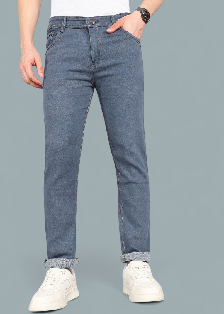 RASSO Men Slim Mid Rise Grey Jeans