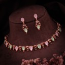 Brass Gold-plated Pink, Rose Gold, Green Jewel Set  (Pack of 1)
