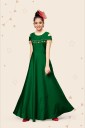 Girls Maxi/Full Length Party Dress  (Green, Short Sleeve)