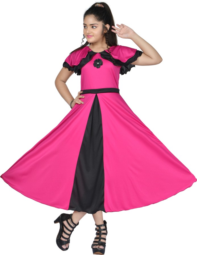 Girls Maxi/Full Length Party Dress  (Pink, Fashion Sleeve)