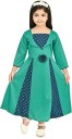 Girls Maxi/Full Length Party Dress  (Green, 3/4 Sleeve)