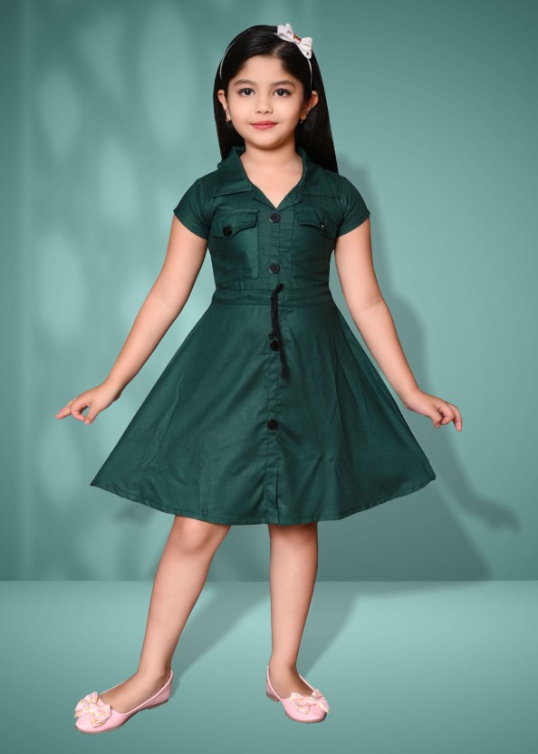 Disney Princess Girls Midi/Knee Length Festive/Wedding Dress  (Dark Green, Short Sleeve)