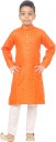 Boys Festive & Party Kurta and Pyjama Set  (Orange Pack of 1)