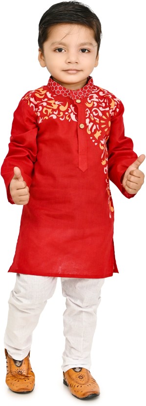 Boys Casual Kurta and Pyjama Set  (Red Pack of 1)
