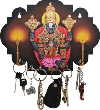 DivineCrafts Tirupati Wood Key Holder  (7 Hooks)