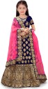 Girls Lehenga Choli Ethnic Wear Embroidered Lehenga, Choli and Dupatta Set  (Dark Blue, Pack of 1)