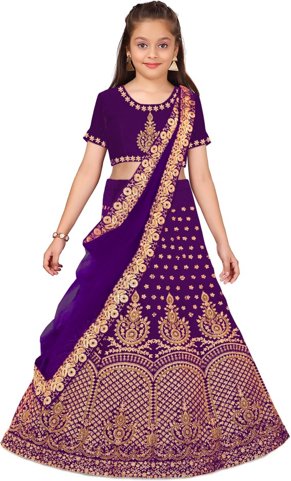 Baby Girls Lehenga Choli Ethnic Wear Embroidered Lehenga, Choli and Dupatta Set  (Purple, Pack of 1)