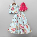 Girls Lehenga Choli Ethnic Wear Printed Lehenga, Choli and Dupatta Set  (Blue, Pack of 1)