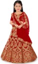Girls Lehenga Choli Ethnic Wear Embroidered Lehenga, Choli and Dupatta Set  (Red, Pack of 1)
