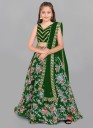 Girls Lehenga Choli Ethnic Wear Embroidered, Floral Print Lehenga, Choli and Dupatta Set  (Green, Pack of 1)