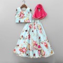 Girls Lehenga Choli Ethnic Wear Printed Lehenga, Choli and Dupatta Set  (Blue, Pack of 1)