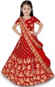 Girls Lehenga Choli Ethnic Wear Embroidered Lehenga, Choli and Dupatta Set  (Red, Pack of 1)