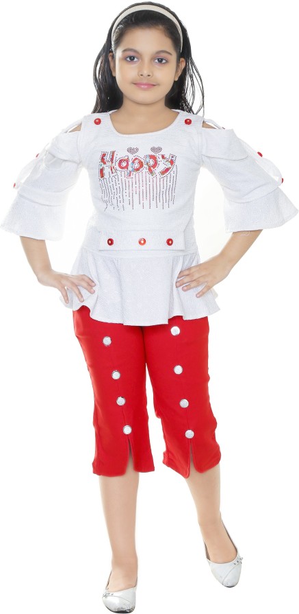 Girls Party(Festive) Top Capri  (White)