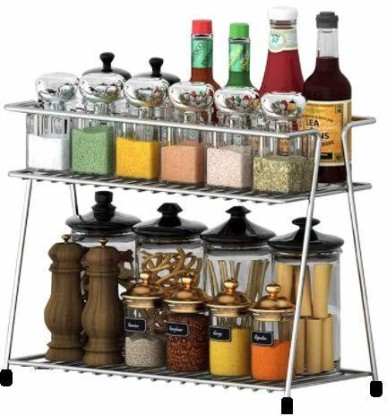 BMS Lifestyle Stainless Steel Spice Trolley Container Organiser/Basket for Boxes/ Bathroom Organiser/Utensils Dishes Plates for Home Containers Kitchen Rack  (Steel)