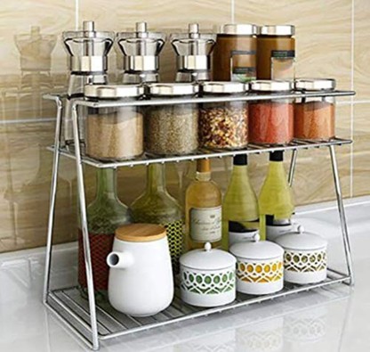 Pla Dish Drainer Kitchen Rack Steel Stainless Steel 2-Tier Spice Rack Container Organizer/Basket for Boxes Utensils Dishes Plates for Home and Kitchen | Multipurpose Kitchen Storage Shelf Shelves Holder Stand Rack (38 x 15 x 28)