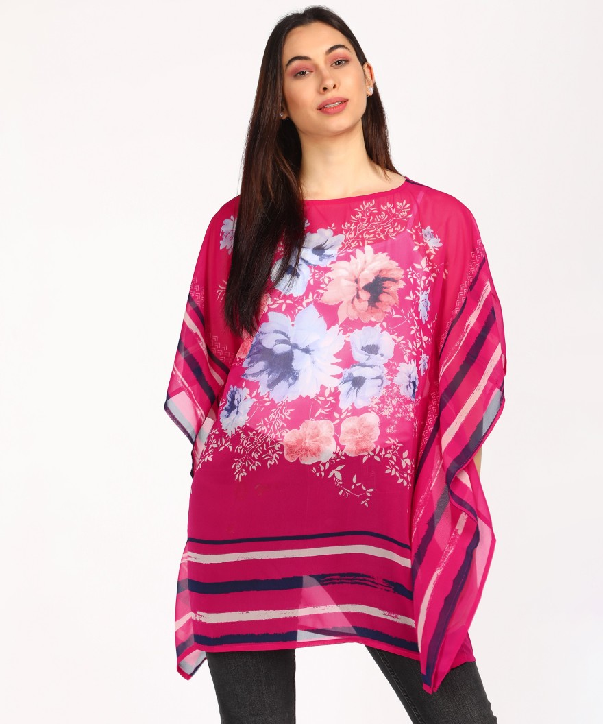 Women Printed Polycotton Straight Kurta  (Pink)