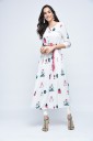 Women Printed Cotton Rayon Flared Kurta  (White)