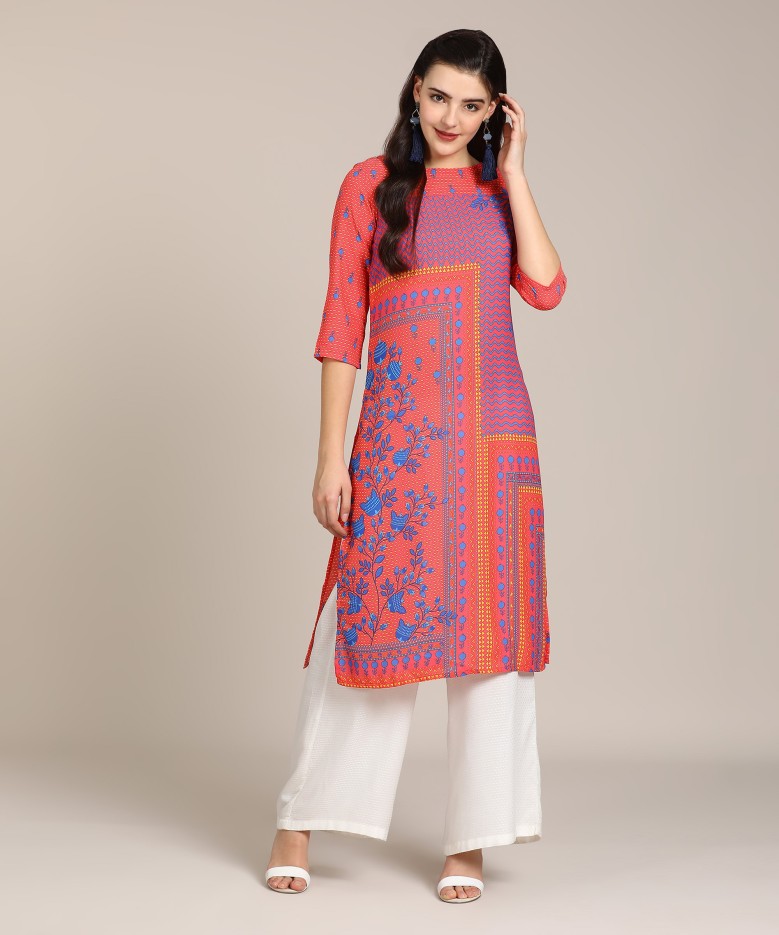 Women Printed Polycotton Straight Kurta  (Multicolor)