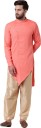 Men Self Design Silk Blend, Cotton Blend Straight Kurta  (Pink)