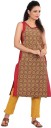 Women Printed Cotton Blend Straight Kurta  (Brown)