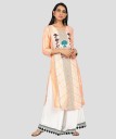Women Printed Viscose Rayon A-line Kurta  (Orange)