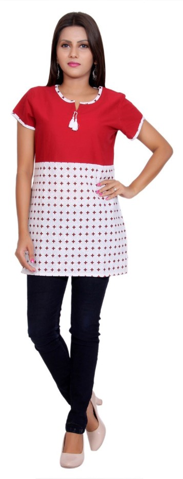 Women Printed Cotton Blend Straight Kurta  (Maroon)
