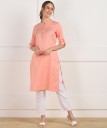Women Solid Cotton Blend Straight Kurta  (Orange)