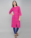 Women Floral Print Viscose Rayon Frontslit Kurta  (Pink)