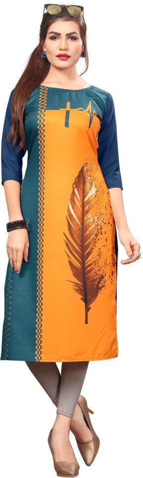 Women Printed Crepe Straight Kurta  (Multicolor)