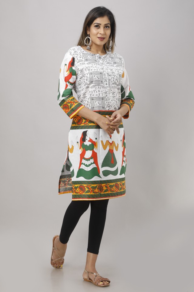 Women Printed Pure Cotton Straight Kurta  (Green)