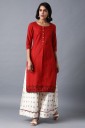 Women Striped Pure Cotton Straight Kurta  (Red)