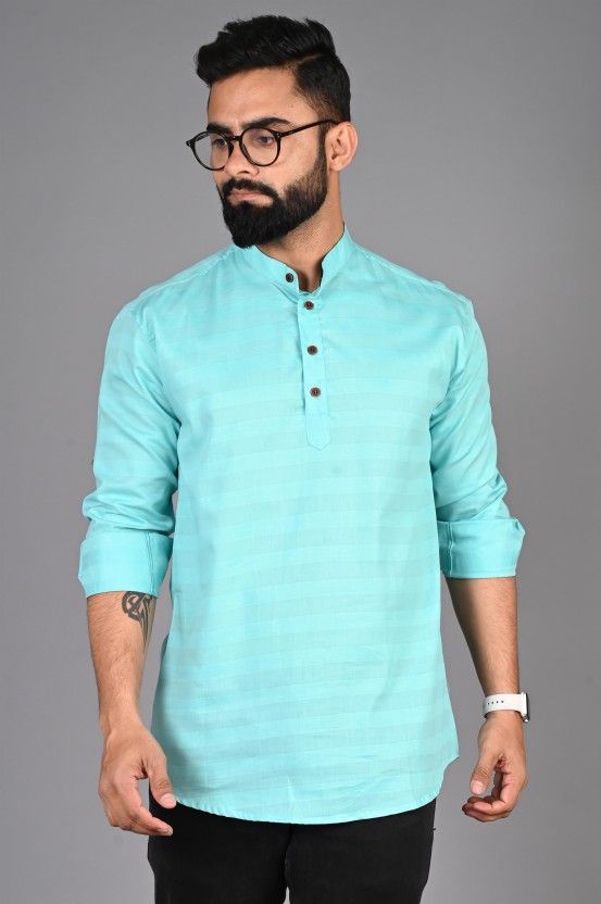Men Printed Cotton Blend Straight Kurta  (Light Green)