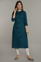 Women Solid Viscose Rayon Straight Kurta  (Dark Blue)