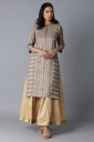 Women Printed Jacquard Straight Kurta  (Grey)