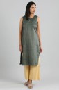 Women Printed Polyester Straight Kurta  (Green)