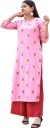 Women Printed Rayon Straight Kurta  (Pink)