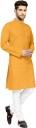 Men Solid Cotton Blend Straight Kurta  (Yellow)