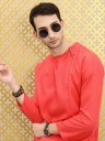 Men Solid Polyester Straight Kurta  (Red)