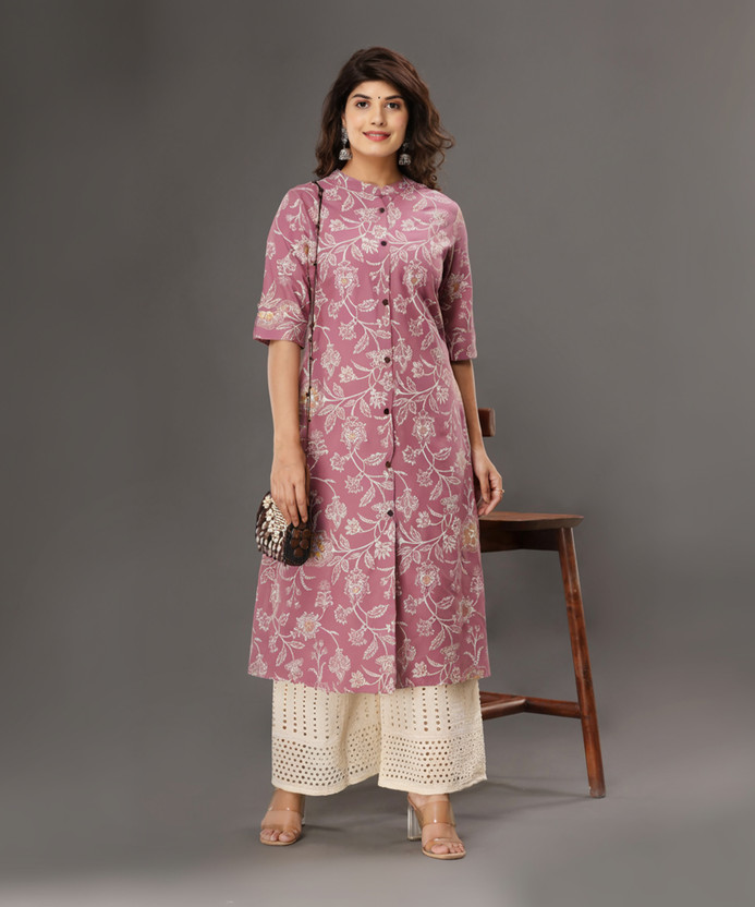LOOMS21 - Women Floral Print Viscose Rayon A-line Kurta (Pink)