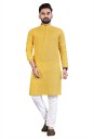 Men Solid Cotton Blend Straight Kurta  (Yellow)
