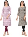 Pack of 2 Women Printed Polyester Straight Kurta  (Multicolor)