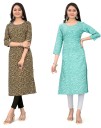 Pack of 2 Women Printed Polyester Straight Kurta  (Multicolor)